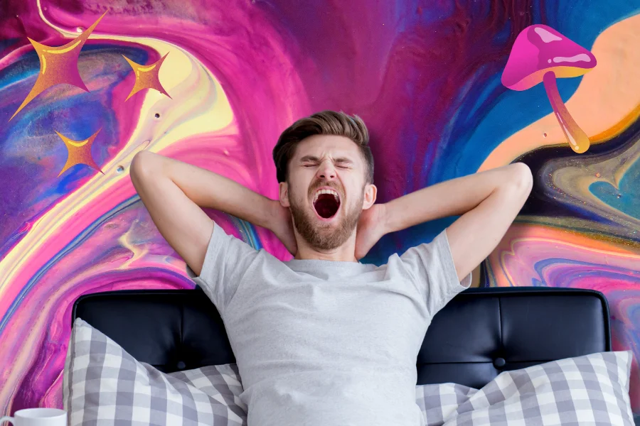 a person yawning while on psilocybin magic mushrooms