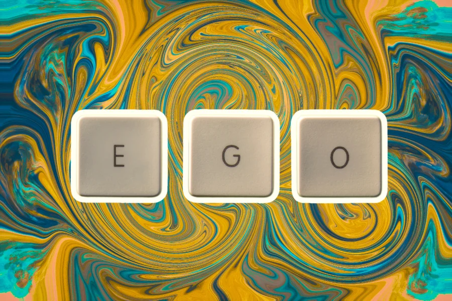 ego blocks on psychedelic background