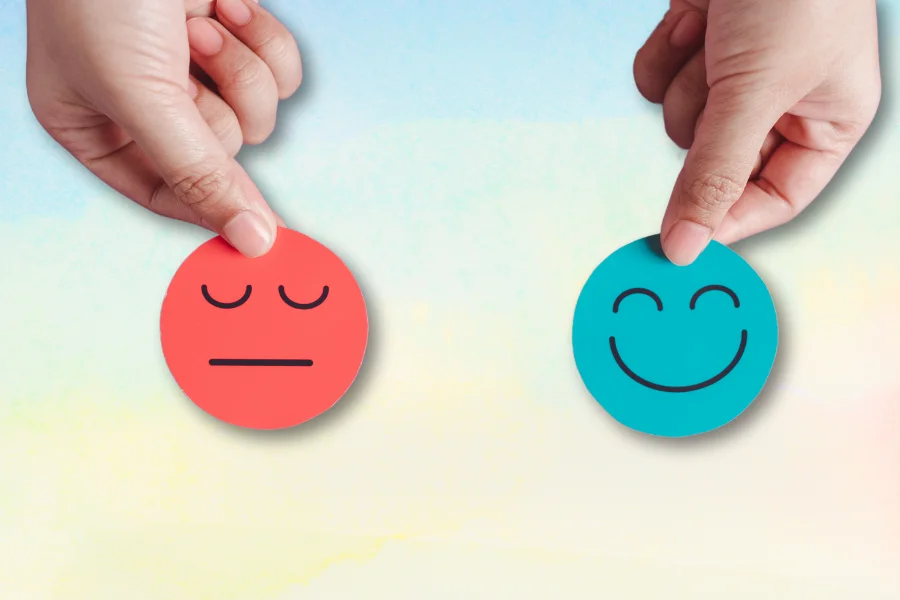 sad and happy smiley faces depicting microdosing can and can't