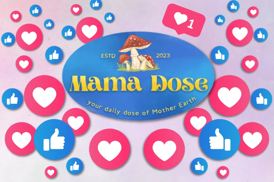 mama dose logo with social icons