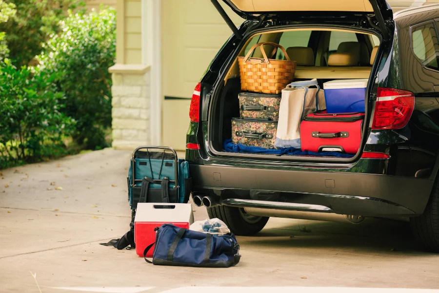 car packed with essentials for a road trip