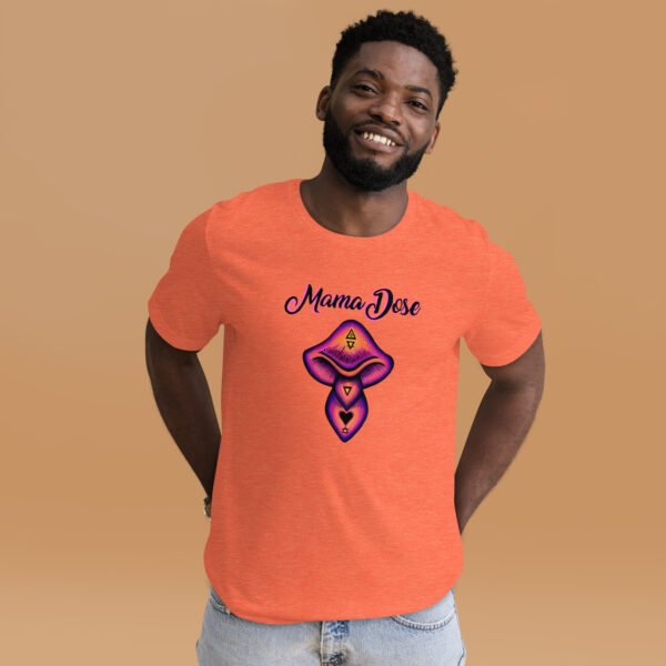 a person wearing mama dose orange shroom t shirt