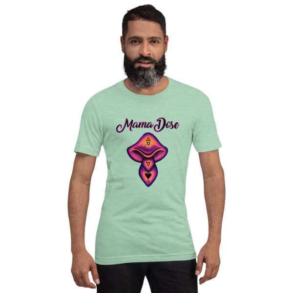 a person wearing mama dose mint green psychedelic mushroom t shirt