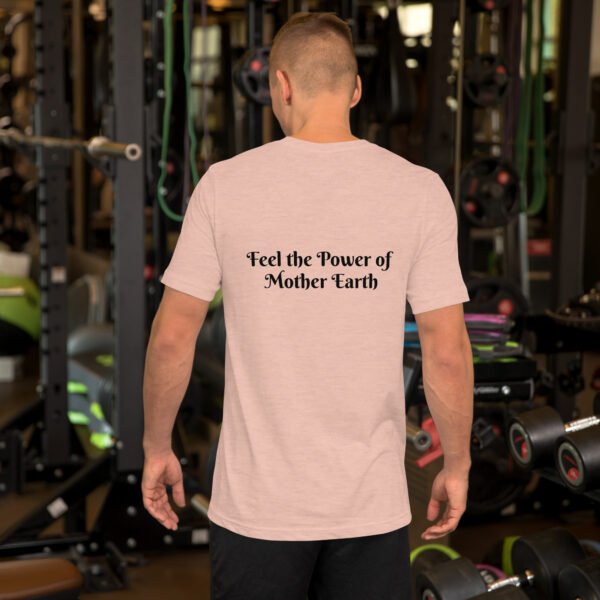 back view of a person wearing a peach mother earth t shirt