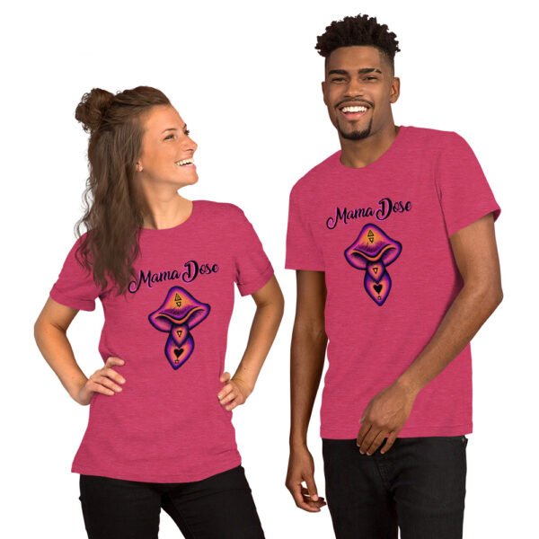 two people wearing pinkish mama dose mushroom t shirts