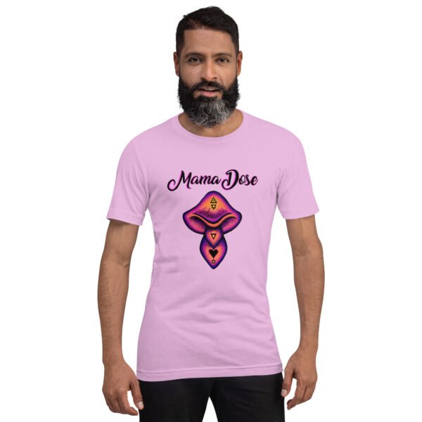 a person wearing mama dose lilac psychedelic shroom t shirt