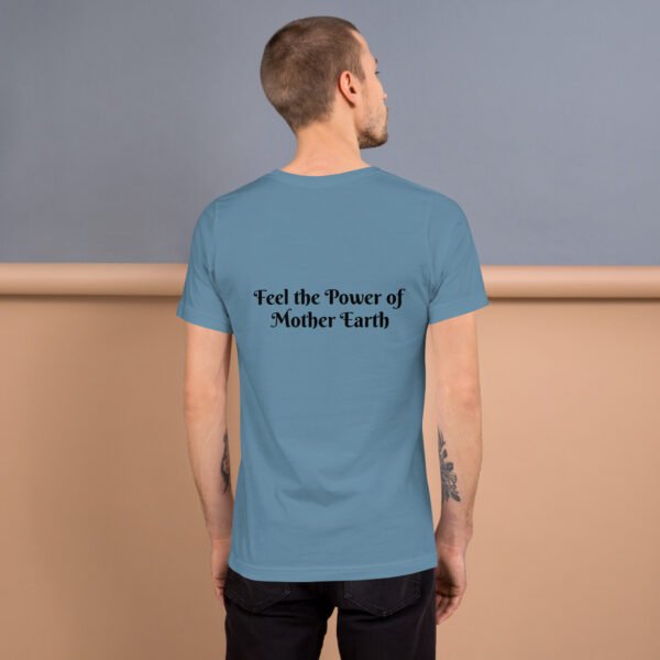 back view of mother earth t shirt steel blue black color